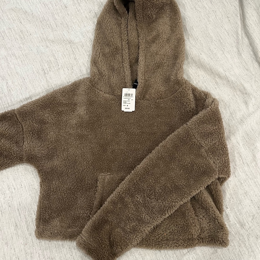 Windsor Taupe Cropped Fleece Hoodie